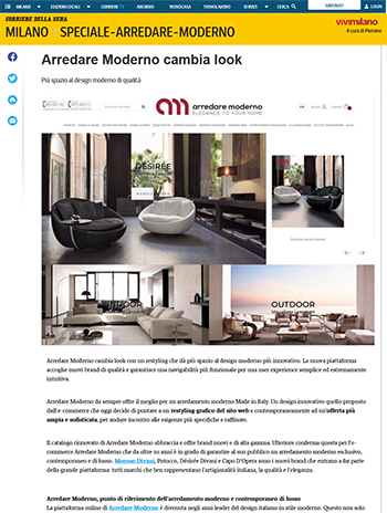 corriere della sera parla di arredare moderno